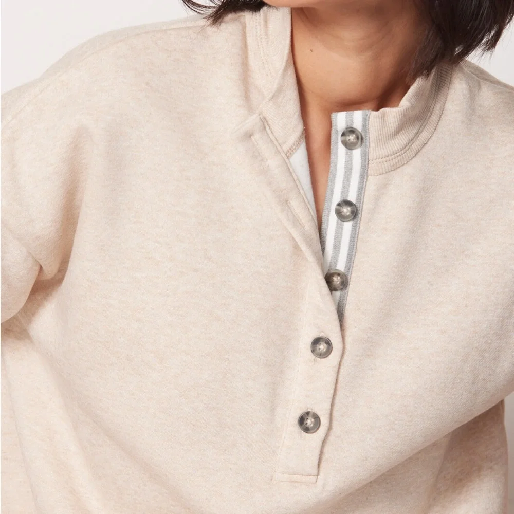 Evereve Taryn Taped Henley Sweatshirt Fleece Pullover S - Picture 3 of 9